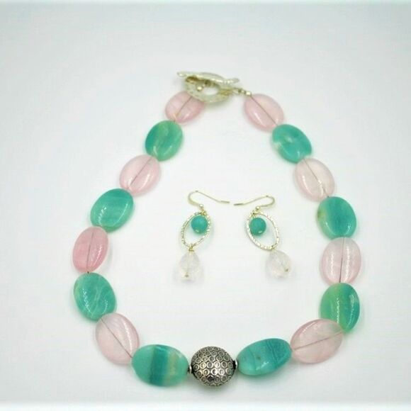 amazonite & Rose Quartz Necklace Set - Picture 1 of 2